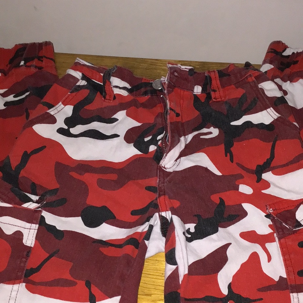 Red camouflage cargo pants